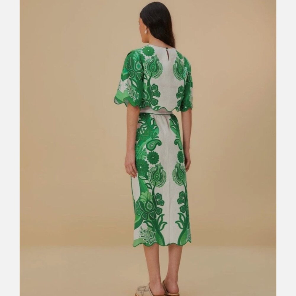 FARM Rio Color Festival Linen Midi Skirt, Green, NWT 🇧🇷 - Picture 3 of 16